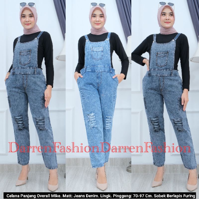 Celana Panjang Overall Jeans Denim Ripped Mike