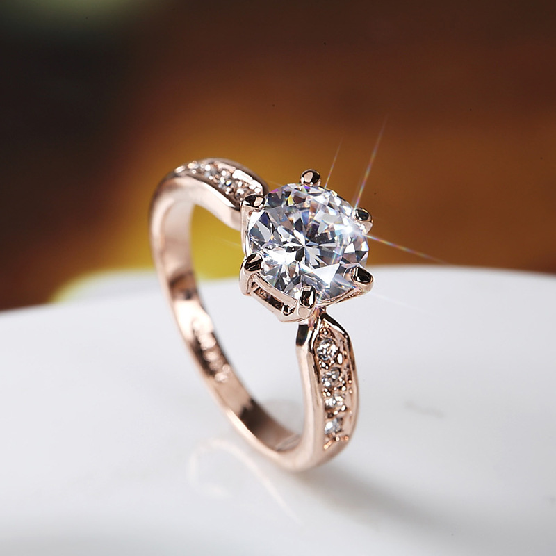 Cincin Kristal Zircon Austria Warna Emas Gaya Korea Untuk Wanita