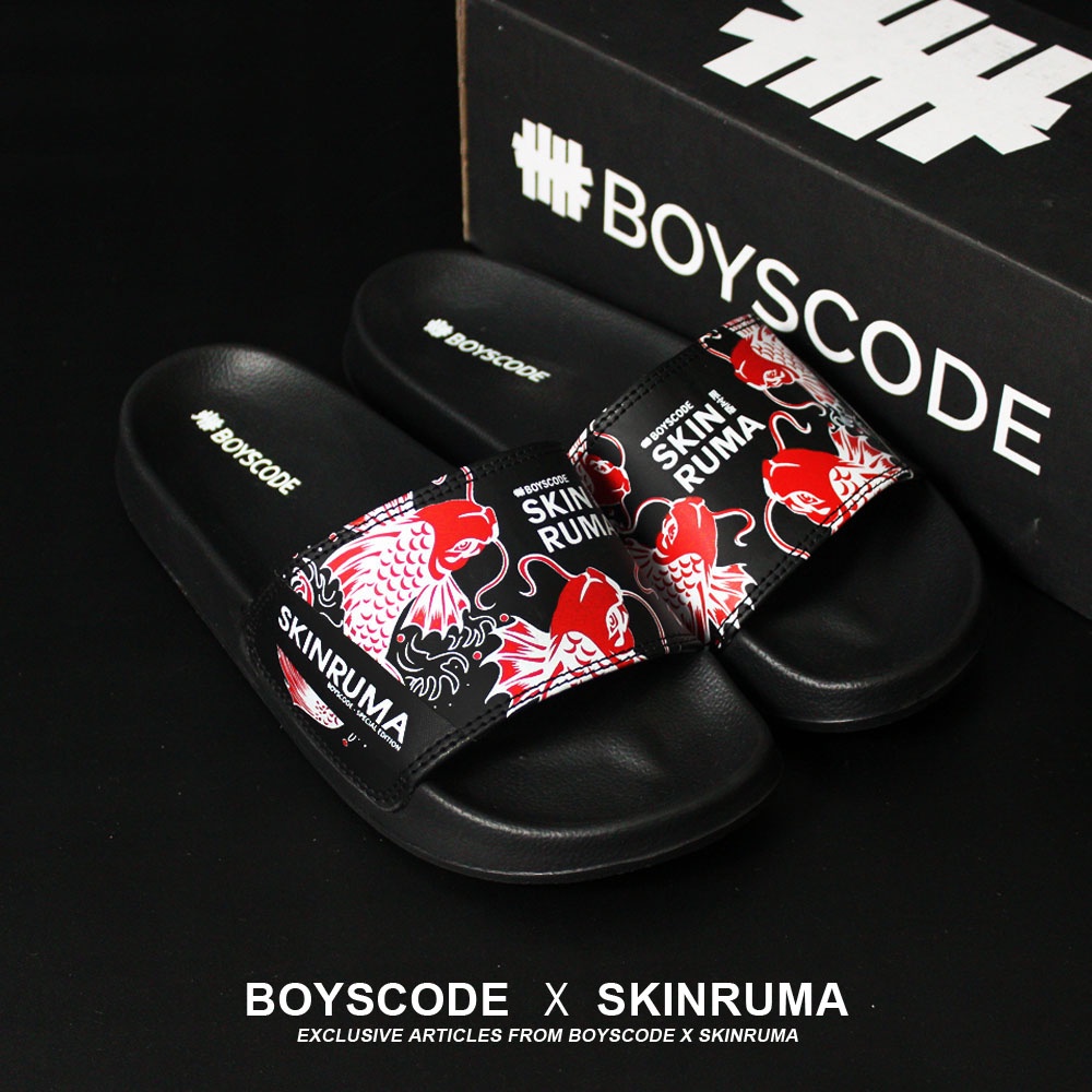 Sendal Selop Pria Wanita Distro Boyscode X Skinruma Red Koi Fish / Sendal Slip On Pria / Sendal Slide Pria / Sendal Slop Pria