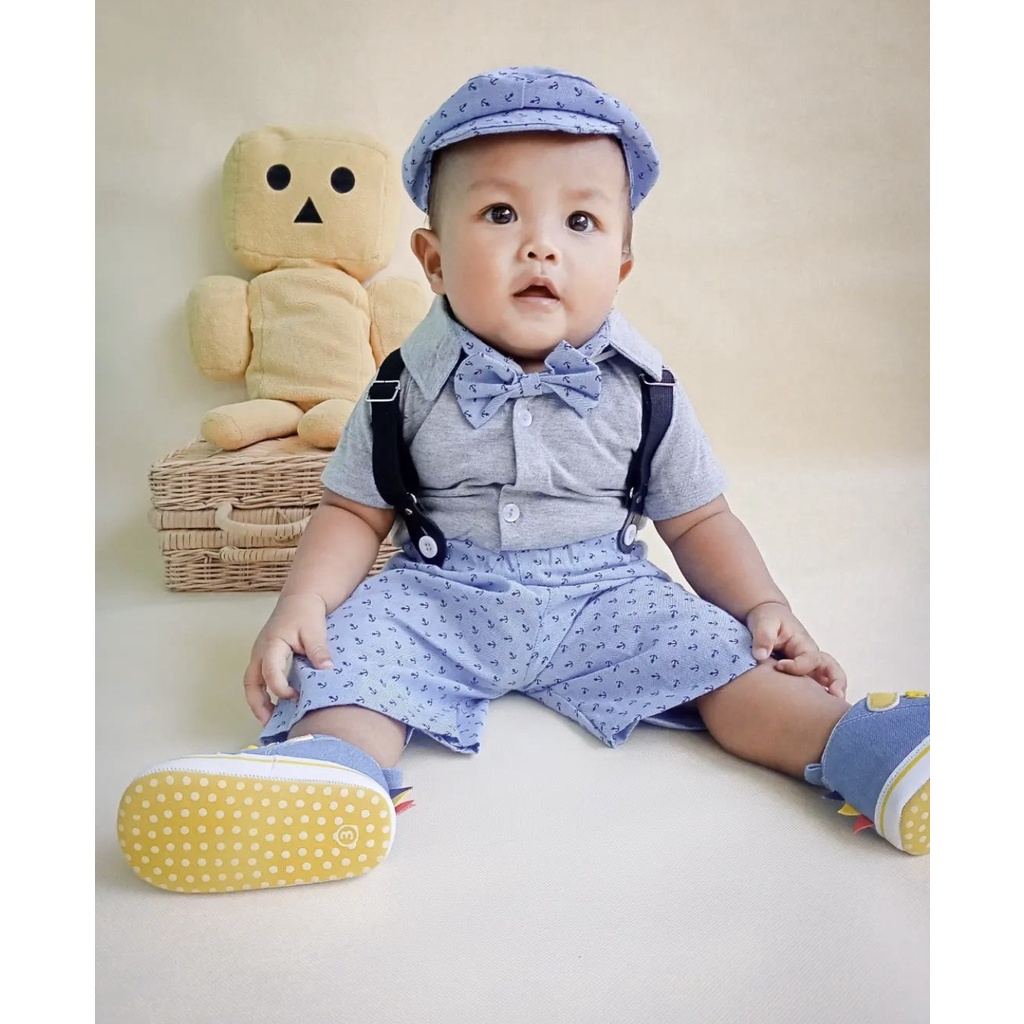 setelan jumper anak laki laki anchor dan burberi autumn suspender 0 6 12 bulan romper jumper set baju bayi laki-laki baru lahir romper newborn baju kodok laki laki