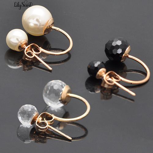 [Bayar Di Tempat]Manik-manik Dauble perempuan Crystal Rhinestone Ear Stud Earrings Charm