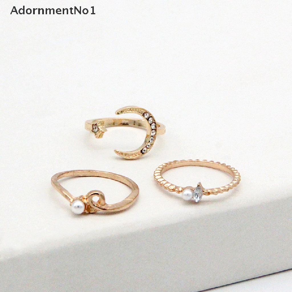 (AdornmentNo1) 10pcs / set Cincin Gaya Bohemian Motif Bulan / Bintang Untuk Perhiasan Wanita / Anak Perempuan