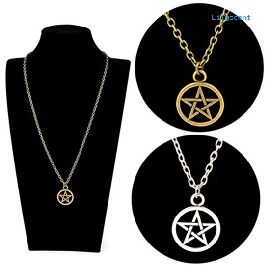 Kalung Liontin Bintang Pentagram Bulat Model Hollow Untuk Pria Dan Wanita