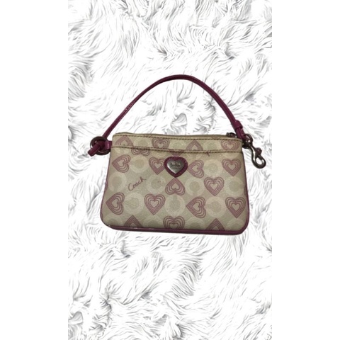 Preloved Coach Wristlet Y2K White Pink Heart Love ala CDG Hand Bag Tas Tangan ala Korea Putih Merah 