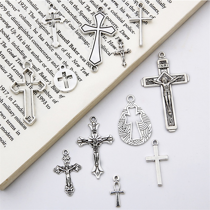 10-40pcs Vintage Cross Religion Charms Christian Alloy Pendant Beads Untuk Handmade Kalung Perhiasan Aceessories