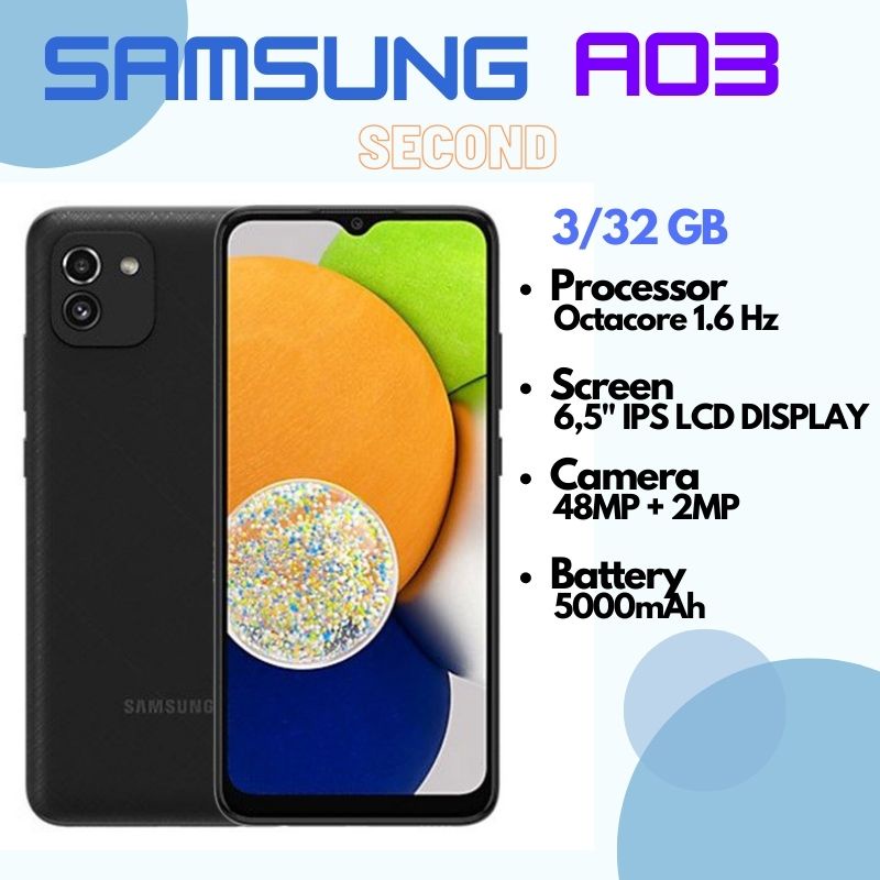 Samsung A03 Second 3/32GB Black, Mulus, Like New