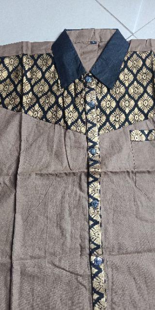 Risna Batik Hrb026 Kombinasi Batik Polos Warna M L Xl Pendek Batik Prada Pekalongan Masa Kini Keren