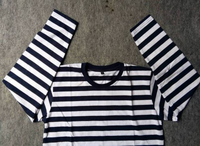 KAOS STRIPE LENGAN PANJANG PUTIH HITAM BOLD | KATUN 30s