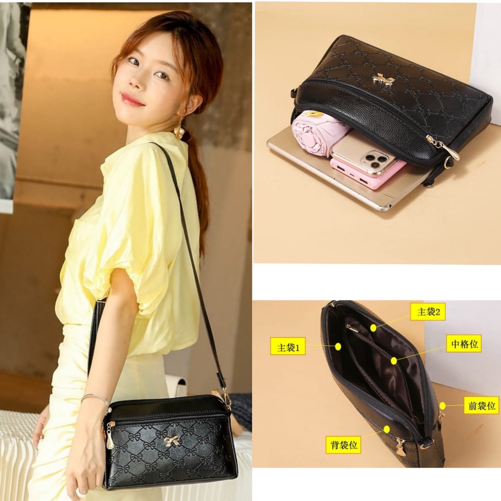 TAS SELEMPANG PESTA WANITA KULIT HITAM PICEA TA402B5 MINI SLING BAG KOREA FASHION BATAM CEWEK