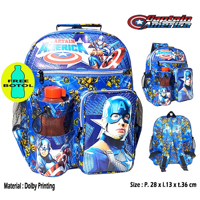 Tas Ransel anak SD karakter Spiderman-Ultraman-captain America free botol / tas anak SD laki-laki