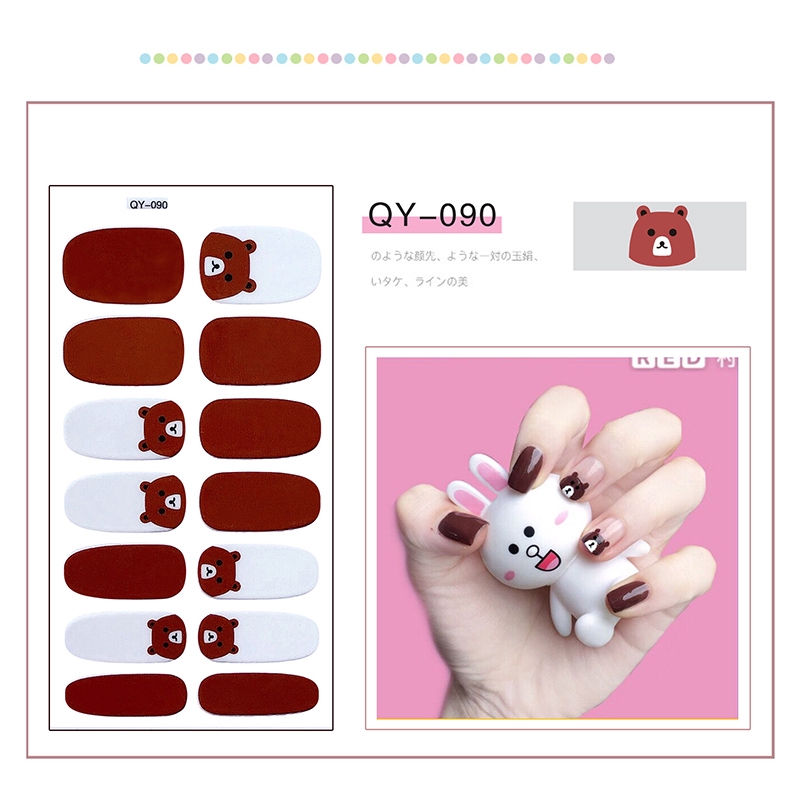 QY090-110 Pelekat Kuku Finger Cartoon DIY Nail Sticker Fashion 3D Nail Sticker False Nails Art 14Pcs/sheet