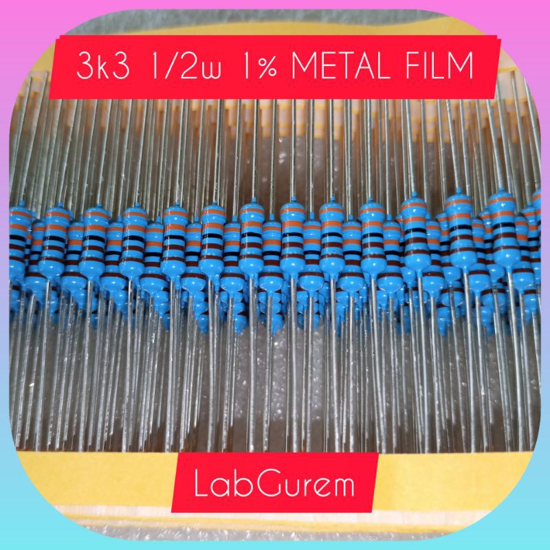 10 Resistor 1/2W 3K3 ohm  3K3 Taiwan metal film 1% kaki tembaga