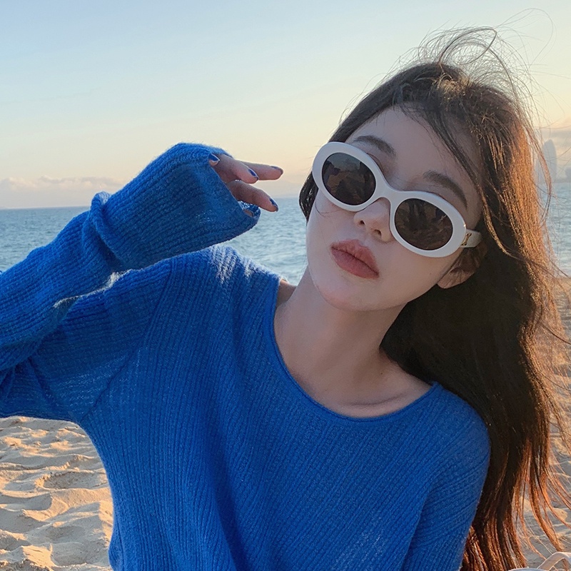 Kacamata Hitam Pelindung Matahari Dengan Bingkai Putih Gaya Harajuku