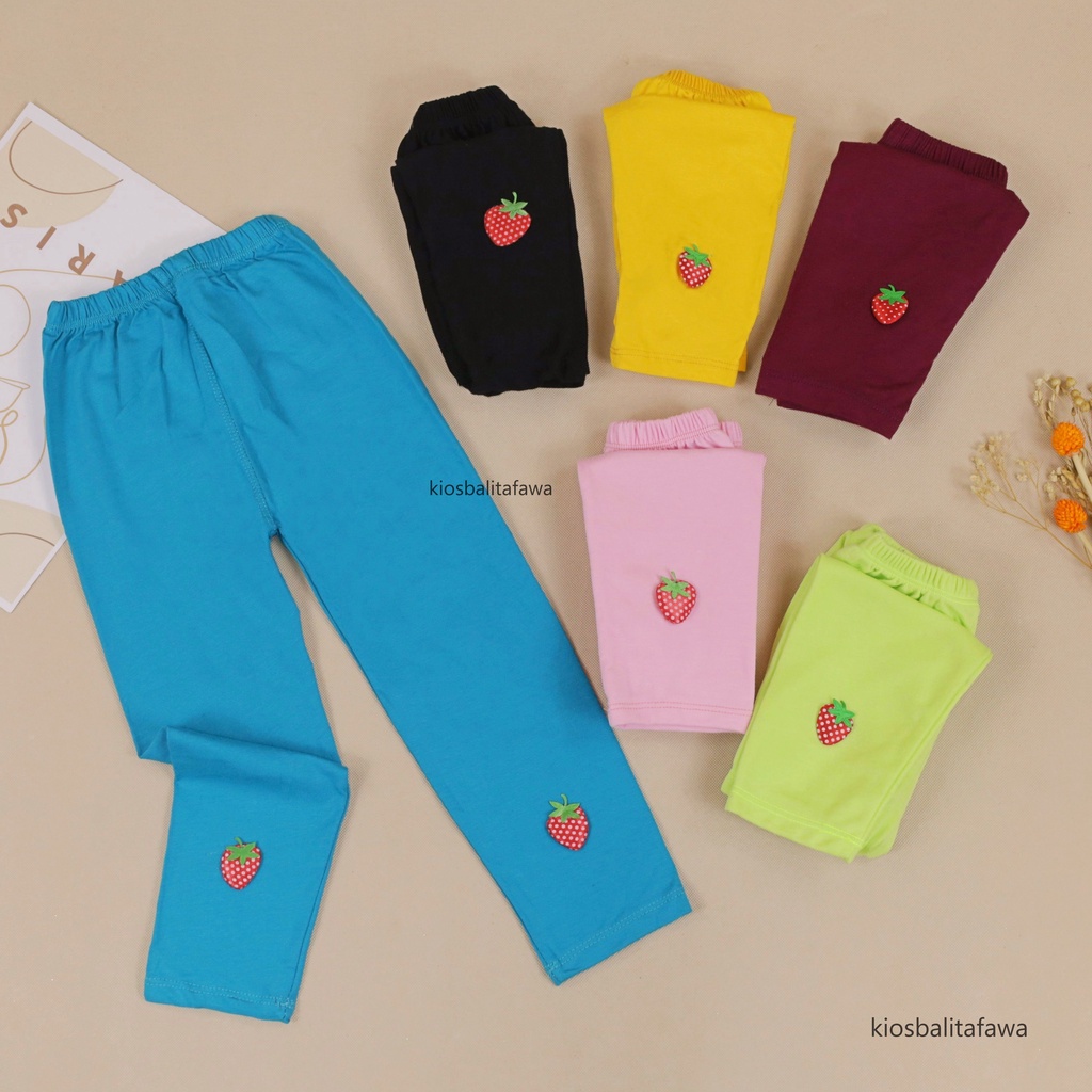 Legging Strawberry uk 1-4 Tahun / Bahan Kaos Panjang Polos Perempuan Leging Celana Ketat Pants