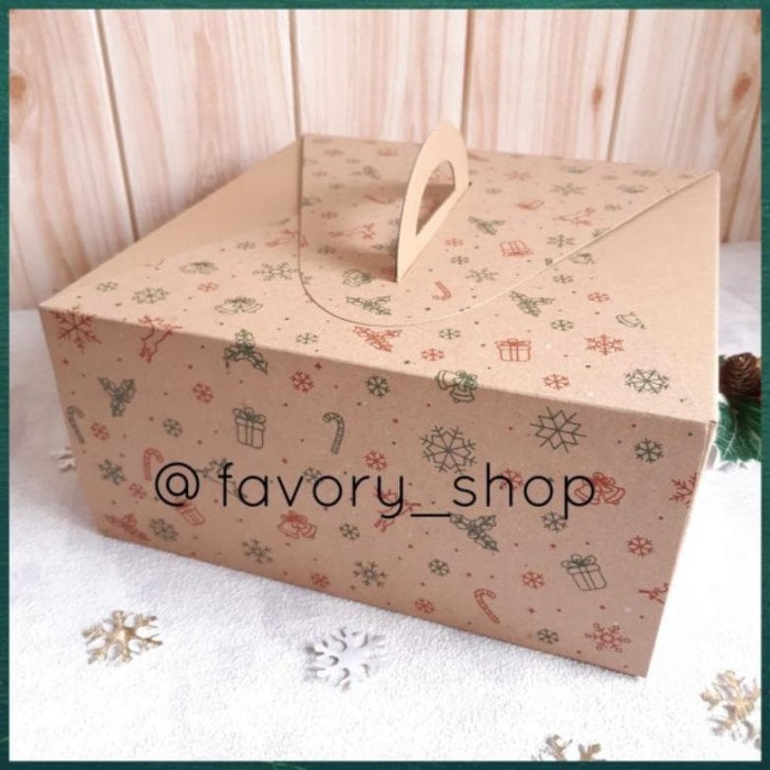 

✨ BISA COD ✨ TERMURAH Cake Box 25 x 25 Brown Christmas/ Packaging Kue / Dus Kue