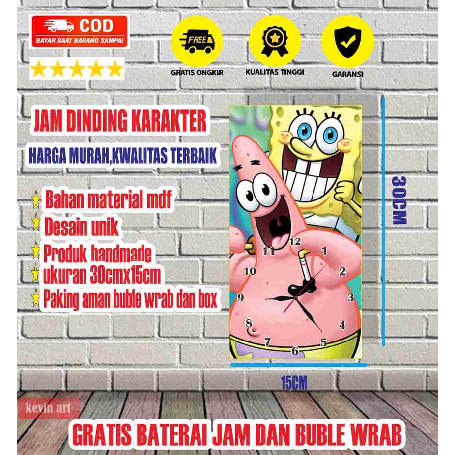 JAM DINDING KARAKTER SPONGEBOB SQUAREPANTS ANIMASI SPONSBOB UNIK BESAR KAYU VINTAGE SOUVENIR JAM CAFE Kevinart