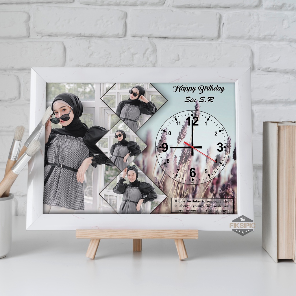 jam dinding foto costum + Bingkai - Kado Ulang Tahun hadiah anniversary wisuda pernikahan Fiksipic