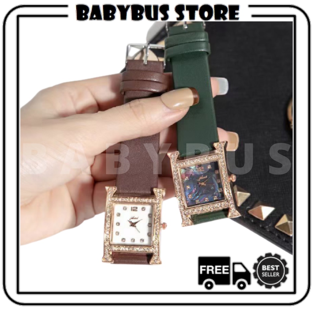 BBS J034 Jam Tangan Wanita Fashion Korea Analog Quartz Bahan Kulit Bentuk H Import Murah