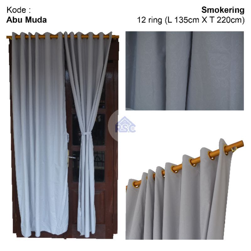 Gorden pintu/jendela Model smokering polos embos,gorden polos embos abu muda,gorden warna abu2