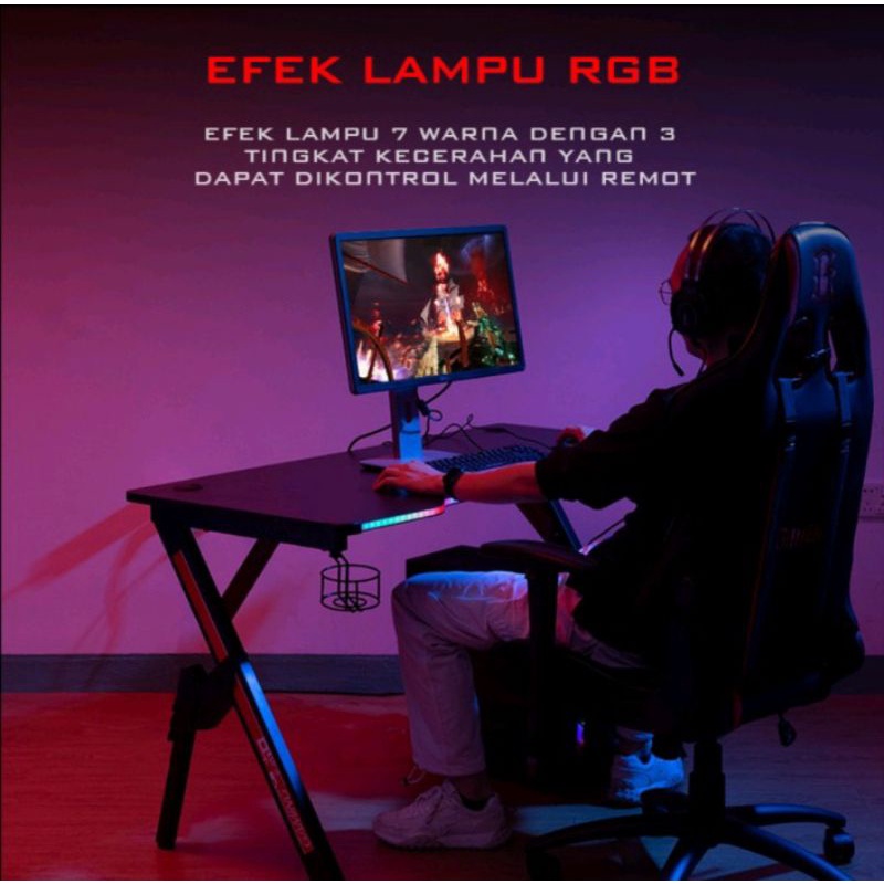 Meja Game GAMEN Gaming Table Battle Desk RGB Black / Meja Komputer / Meja Gaming E-Sport / Meja