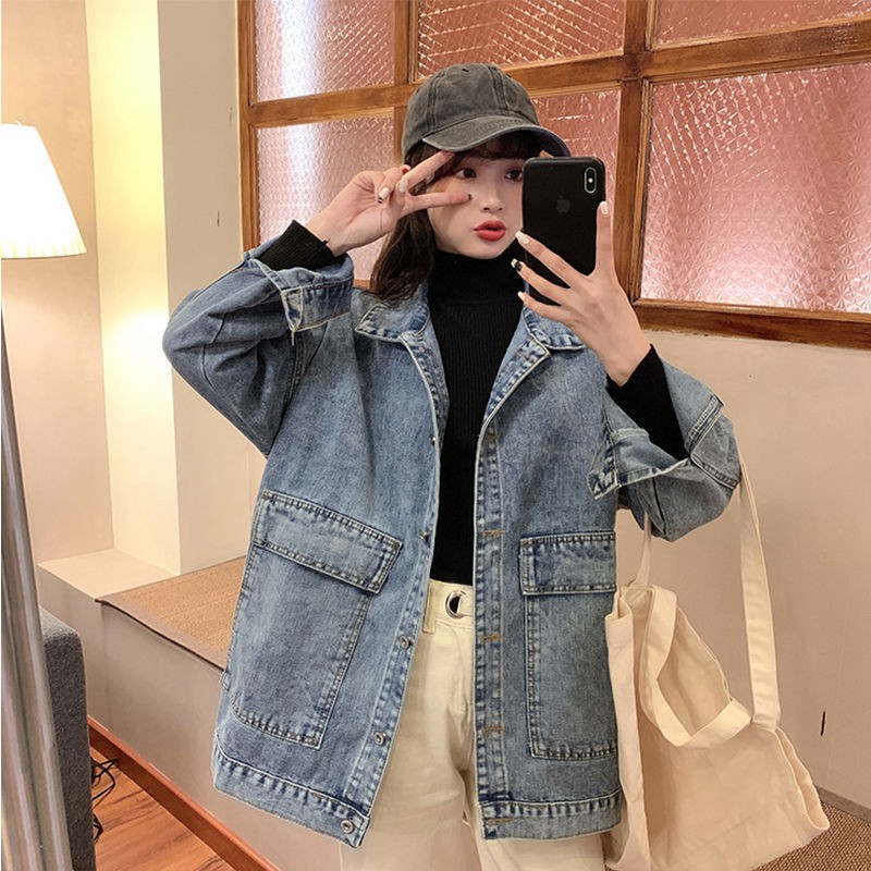 【Bayar di tempat】Jaket denim retro all-match wanita Korea