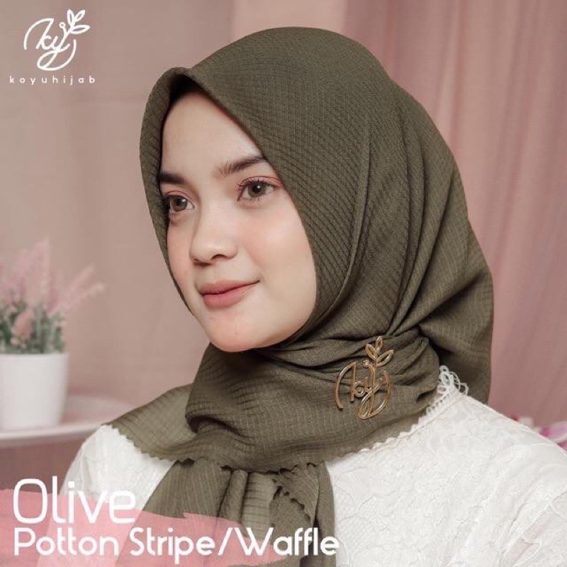Hijab Segiempat Potton Stripe/Waffle Koyu