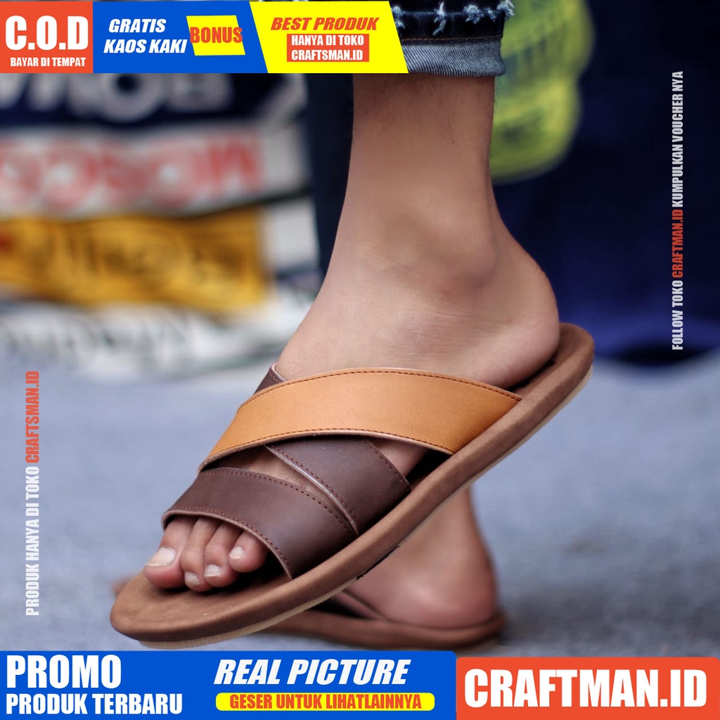 CRAFTS x POLET SANDAL KULIT PRIA BLACK BROWN SENDAL KASUAL PRIA