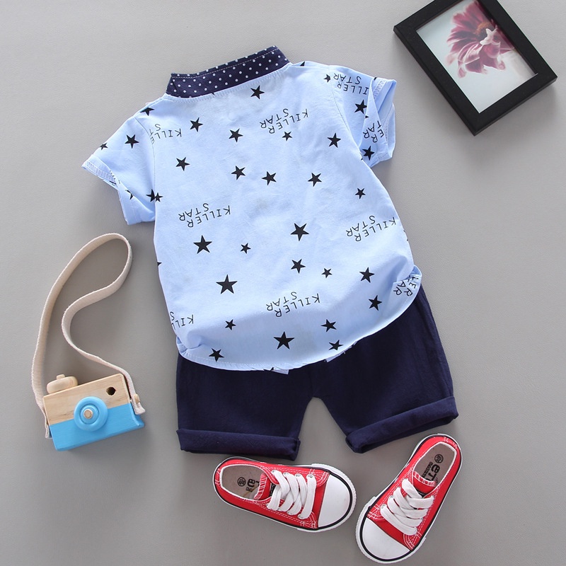 PROMO 11.11 (6bln-4tahun) Setelan Kemeja Anak Motif Stars Import / Baju Anak Import / Setelan Kemeja Lengan Pendek Anak / Kemeja Anak Lengan Pendek - KB18