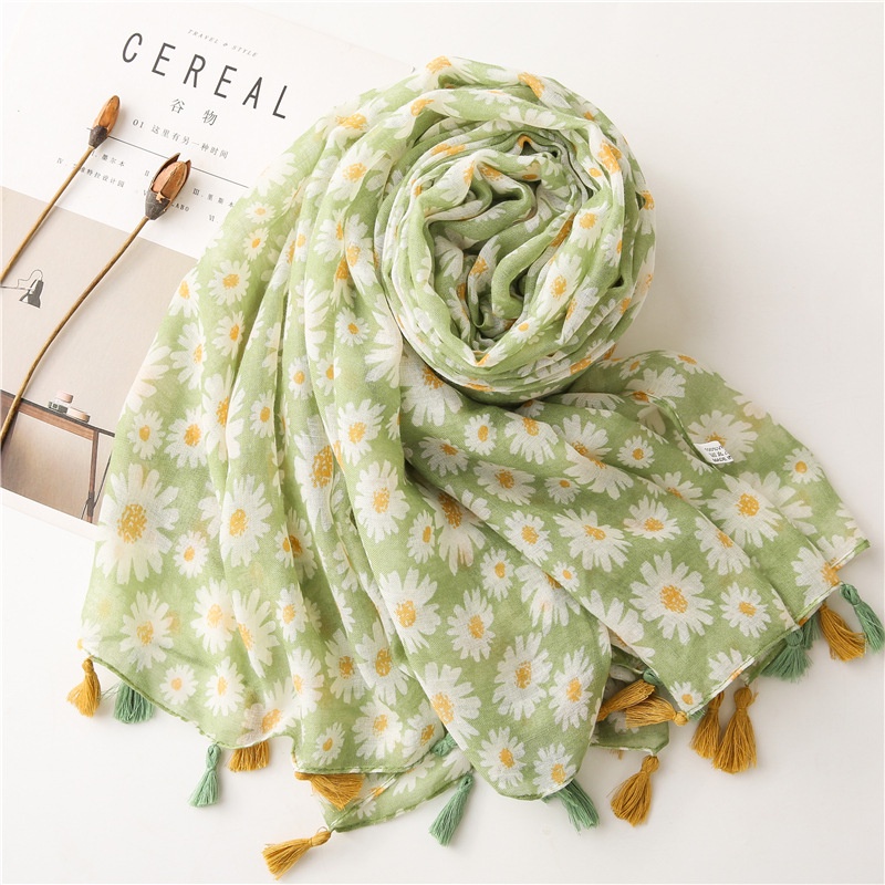 ITSFRIDAY FARAH Scarf - Premium Pashmina Shawl Selendang Syal Pasmina Hijab Import Motif Flower Green