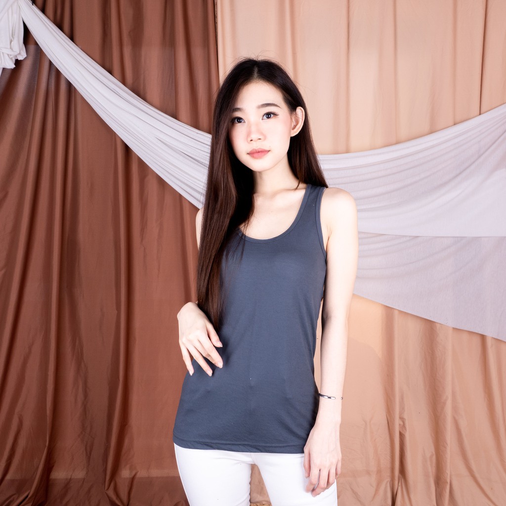 BEE - Tangtop premium Wanita / Tanktop ESSEN / Tank Top Tali BESAR / Singlet Wanita Exxen-ABU