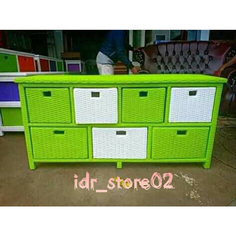 Lemari rotan sintetis 7 laci samping#buffet tv#lemari serbaguna