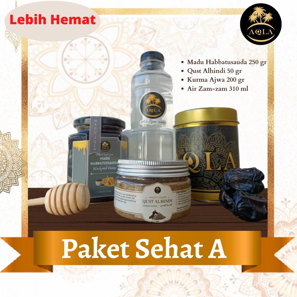 PAKET SEHAT A ( MADU HABBATUSAUDA QUST ALHINDI KURMA AJWA AIR ZAM ZAM)