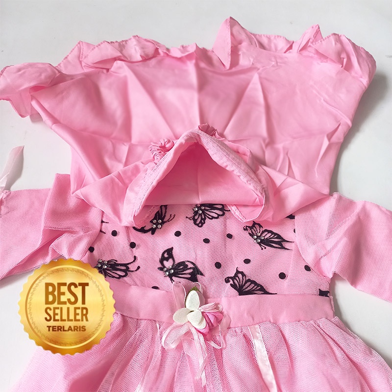 Baju Muslim Bayi 6 12 Bulan Setelan Gamis Muslim Baby Perempuan Gaun Syari Dress 1 Tahun Terlaris Trending Warna Pink Merah KA65 Motif