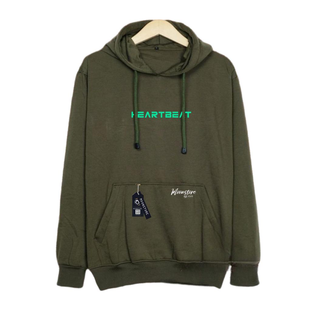 Sweater Hoodie Pria Wanita Heartbeat GID Warna Army Sweter Unisex M-XXL