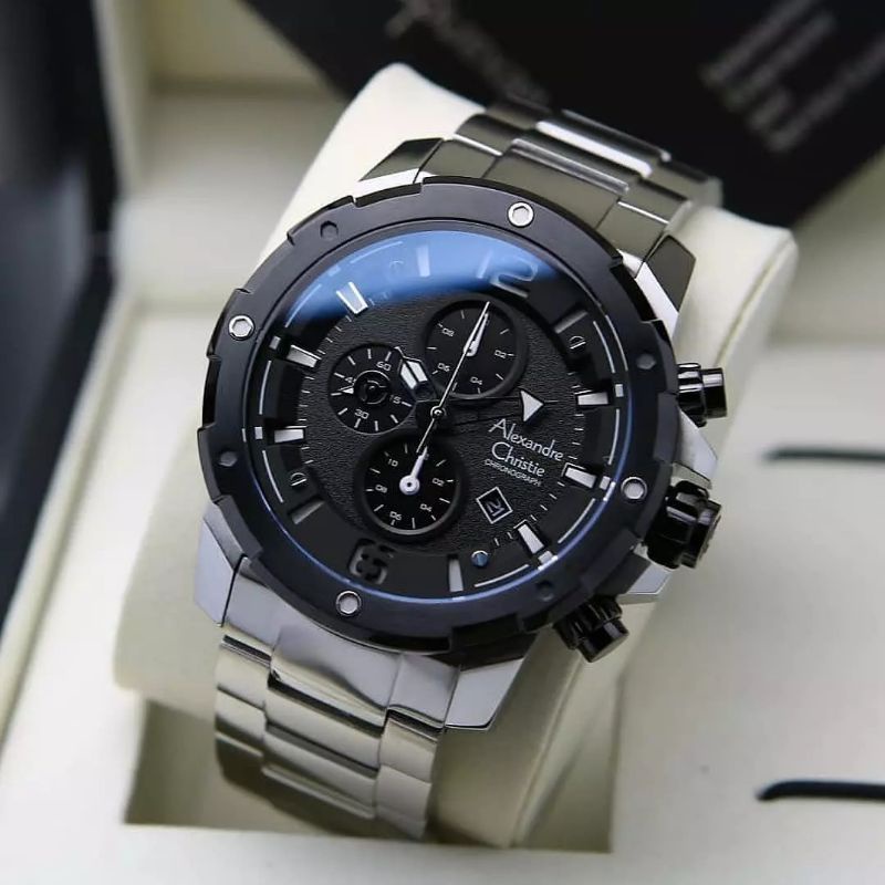 Jam Tangan Alexandre Christie AC 6410 Pria / AC6410 M Silver Black Original