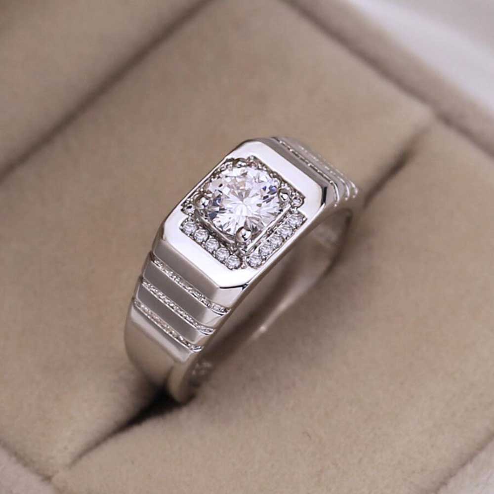 S925 Perak Cincin Pria Baja Titanium Berlian Kristal Perhiasan Fashion Ring