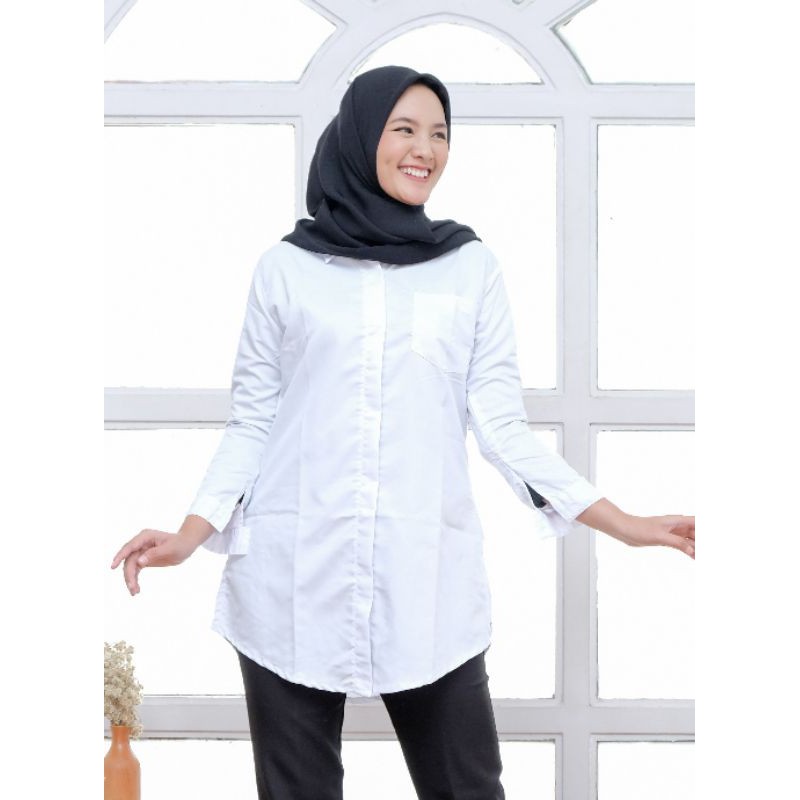 Kemeja Wanita Putih Tunik Toyobo Berkualitas size M L XL