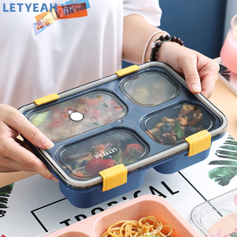 letyeah Lunch box 4 grid 1250ml/ Kotak makan anti tumpah/ Free sendok