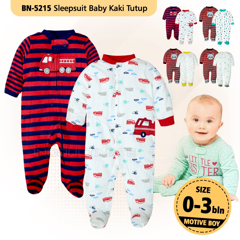 2PCS Sleepsuit BN-5215 Bayi Kaki Tutup COTTON Jumper Bayi Jumpsuit Bayi Lengan Panjang Jumsuit Anak Bayi isi 2 Pcs Baju Tidur Bayi Baju Bayi Set Pakaian Bayi Laki-laki Perempuan Baru Lahir