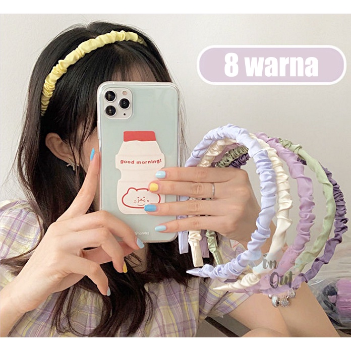 Bando Korea Kerut Scrunchie Headband Warna Pastel Bandana Scrunchies ACC04