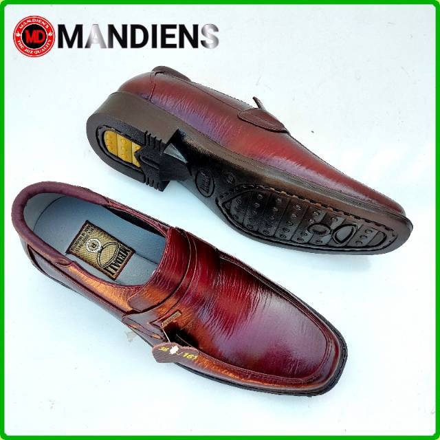 MANDIENS - Sepatu Formal Pria Kulit Asli Medali BJ161MR  Pantofel Kulit Merah Pantovel Murah Export Quality