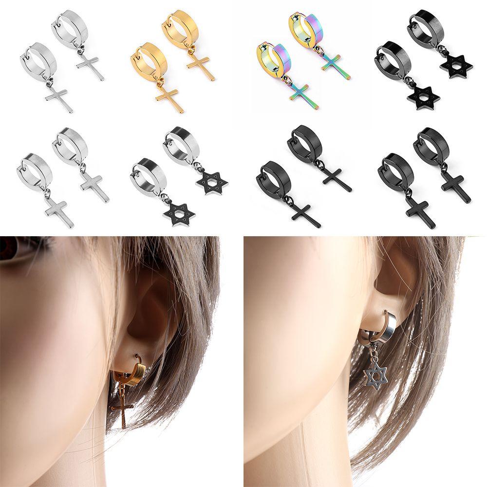 Lily 1Pc Anting Tusuk Hoop Punk Gothic Salib Bintang Menjuntai