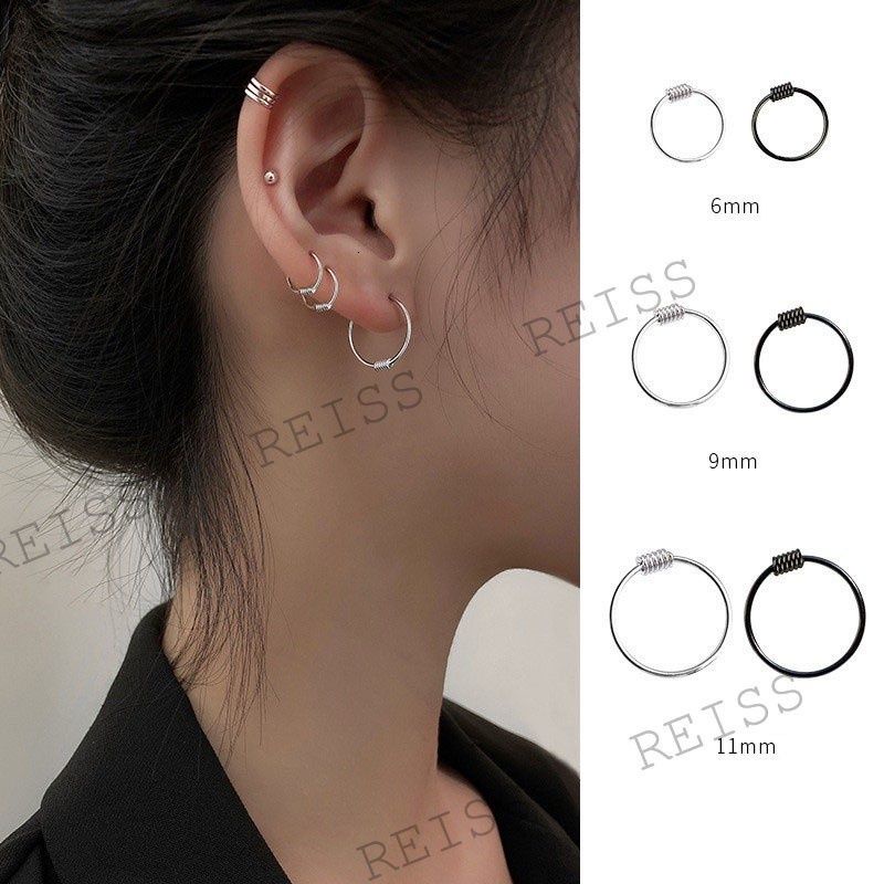 100% S925 Perak Wanita Pria Pasangan Kecil Telinga Tulang Anting-Anting 6-10 Mm Cincin Lingkaran Hoop Helix Piercing