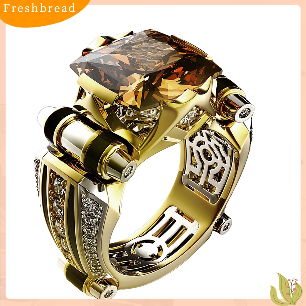 [TERLARIS]Mens Ring Vintage Jewelry Gift Copper Rhinestone Inlaid Carved Finger Ring for Daily Life