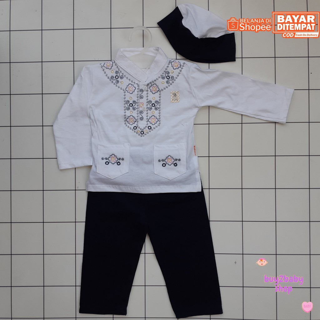 Baju lebaran bayi set baju koko plus peci motif bordir Vinata 6-12 Bulan 1 set