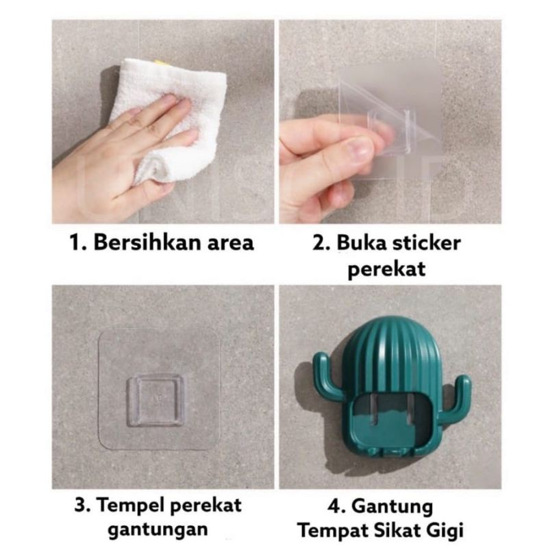 Gantungan tempel sikat gigi model kaktus holder toothbrush minimalis