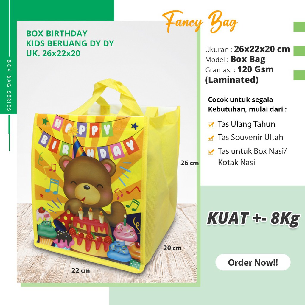 Goodie Bag Ulang Tahun Tas Ulang Tahun Anak Tas Bingkisan Ulang Tahun Anak Bento Laminasi 26X22X20-Beruang