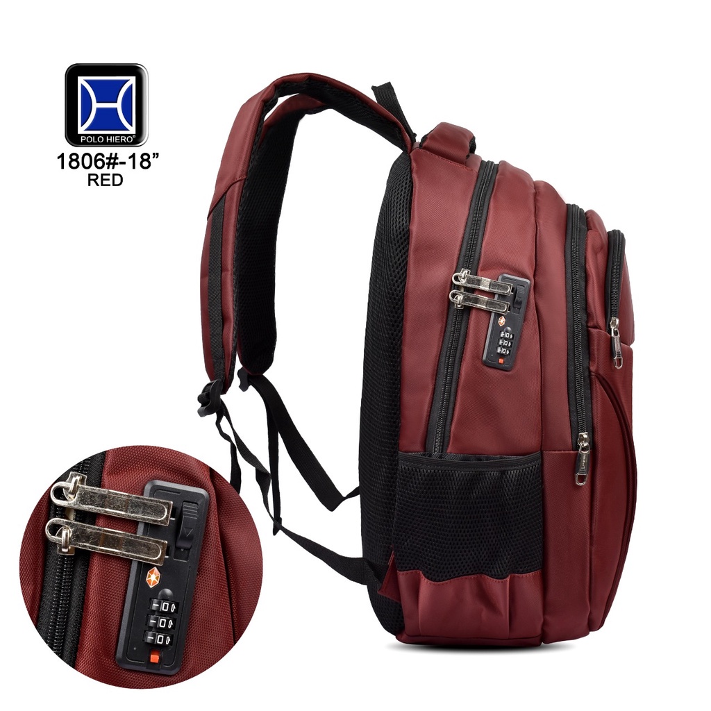 Tas Sekolah Polo Hiero 1806 Ransel Gembok Backpack Import Tas Pria Punggung (Free Rain Cover)