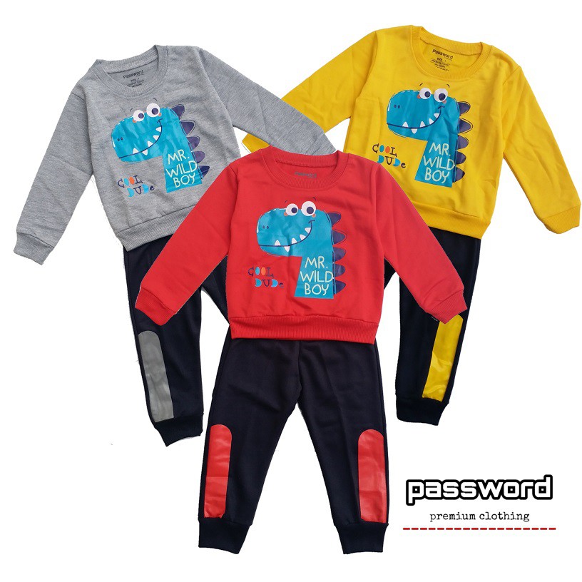 HappyOliver PASSWORD WILD DINO Setelan Sweater 1 - 7 Tahun Baju Anak BerKualitas