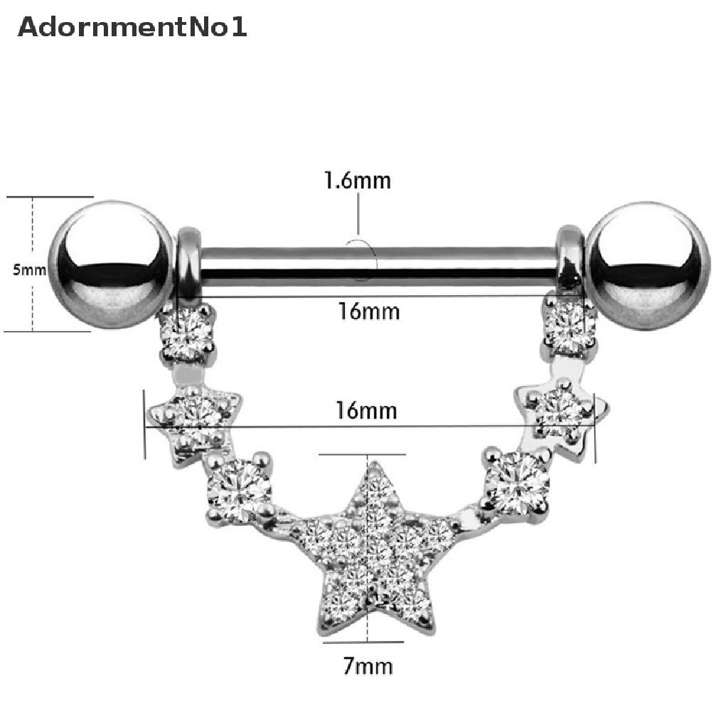 (AdornmentNo1) Anting Tindik Lidah / Puting / Tubuh 14G Desain Bintang Hias Kristal Untuk Wanita